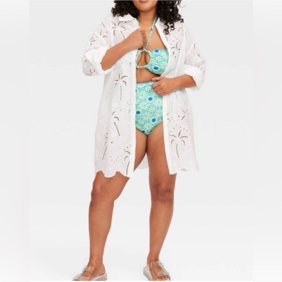 NWT ROLLER RABBIT x TARGET WHITE EYELET PALM TREE SHIRT/DRESS/COVER UP- SIZE XXL - Picture 4 of 6